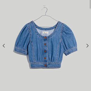 Madwell NWT Denim Puff Sleeved Crop Top. Large.